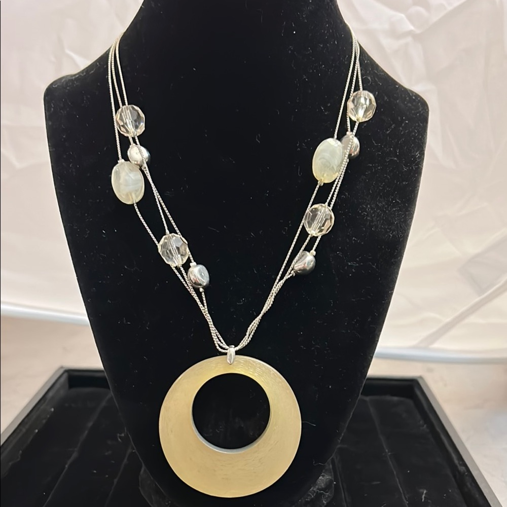 New York & Company Silver Necklace with Circular Pendant